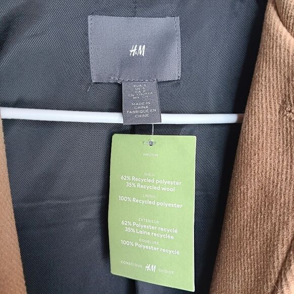 H&M Short Wool Blend Pea Coat Jacket Tan Beige Men's Size Small New With Tags - Picture 5 of 8